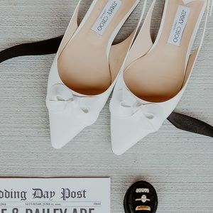 Jimmy Choo Blare White Sling Back Pointed Toe Flats
